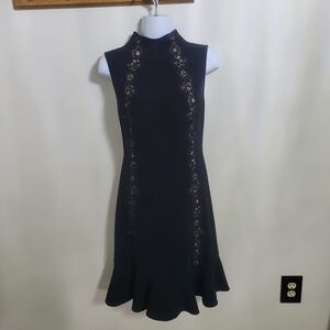 Rebecca Taylor Black Lace Mock Neck Sleeveless Dress Size 10